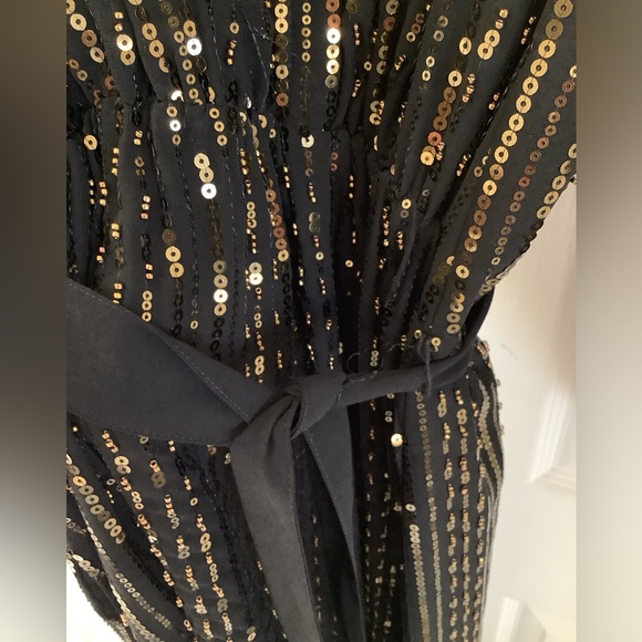 Zara Black and bronze sequin long sleeve, midi dress. - Picture 9 of 12